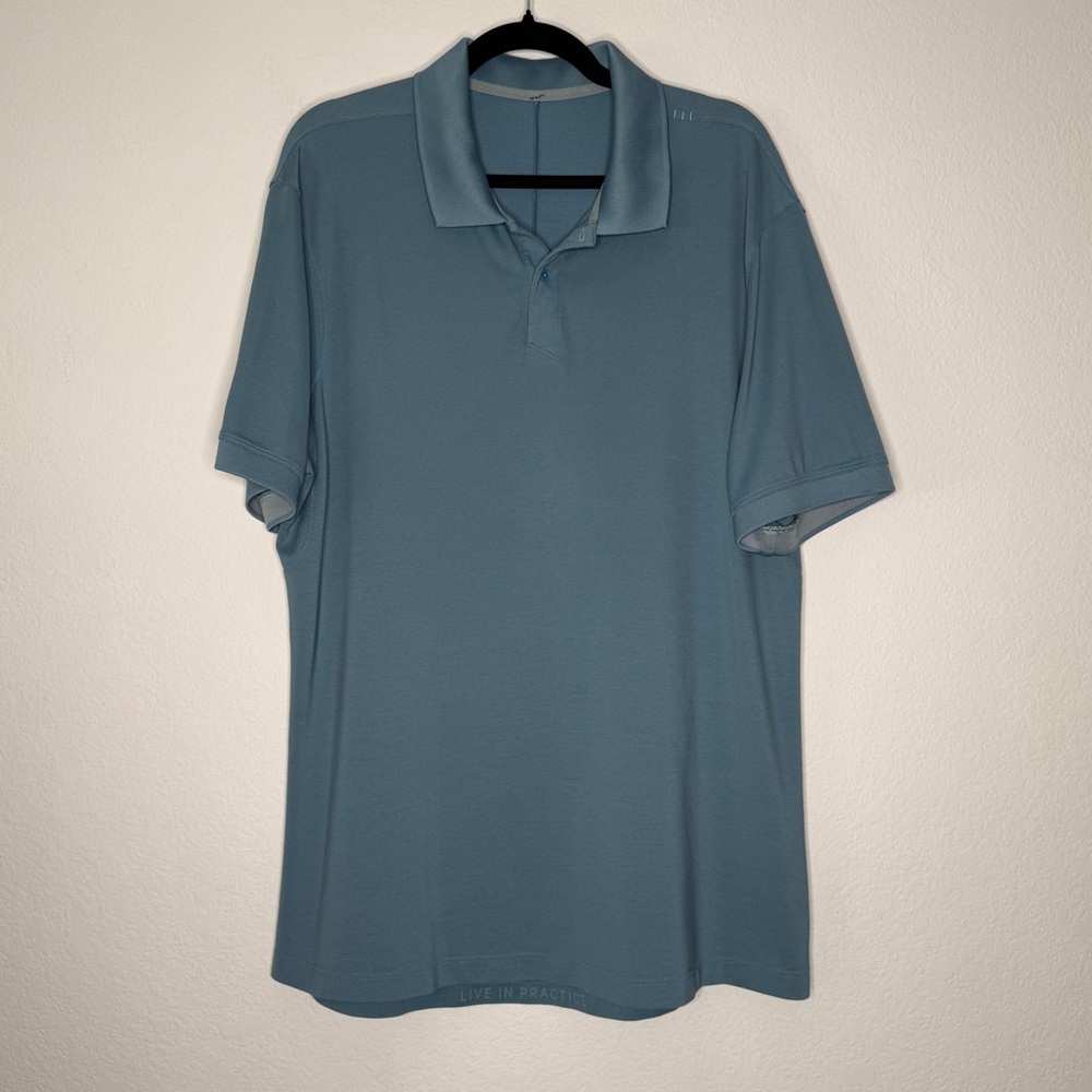 Lululemon Blue Polo Shirt Button Collar Athletic Performance Knit Top Size XL